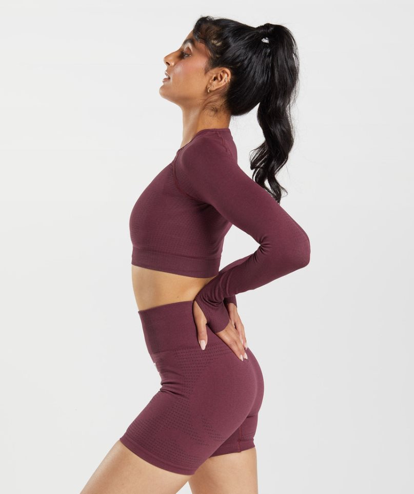 Women's Gymshark Vital Seamless 2.0 Cropped Tops Burgundy | NZ 7XPLOJ